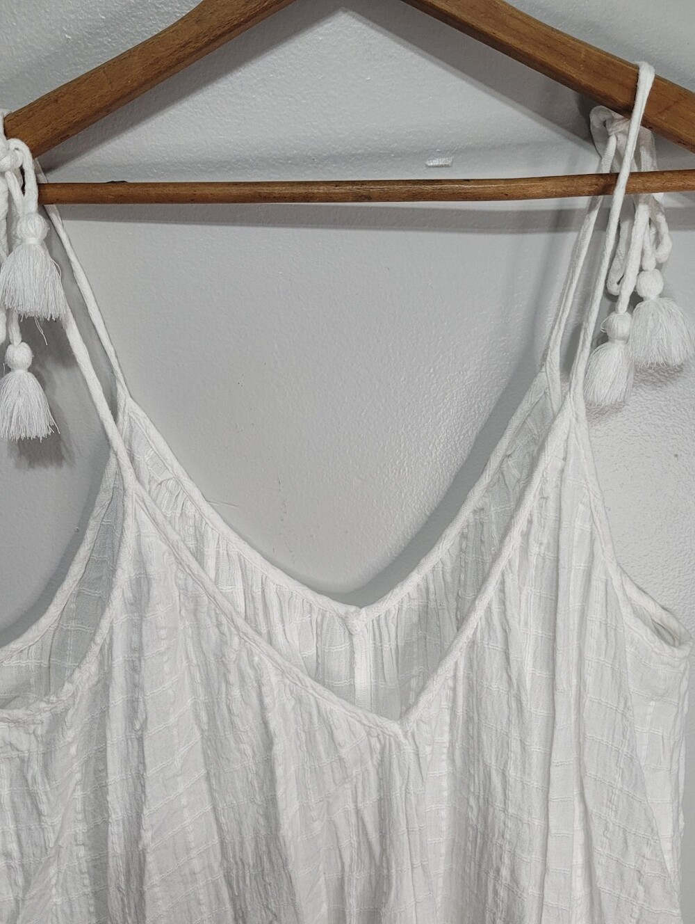Aerie White Linen Blend Romper XL Tassel Tie Swim Coverup Cottagecore Beachy - Picture 10 of 13